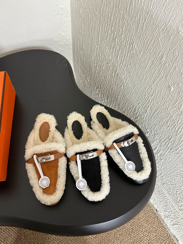 HM Oz Mule Caramel Mix White Suede Lined With Wool Fleece  961092