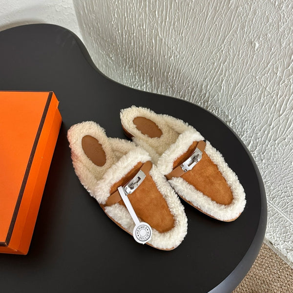 HM Oz Mule Caramel Mix White Suede Lined With Wool Fleece  961092