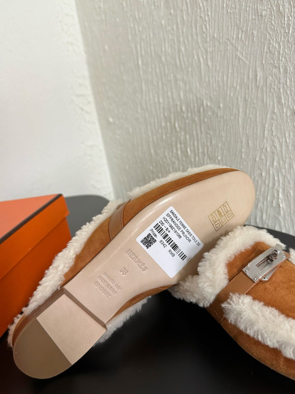 HM Oz Mule Caramel Mix White Suede Lined With Wool Fleece  961092