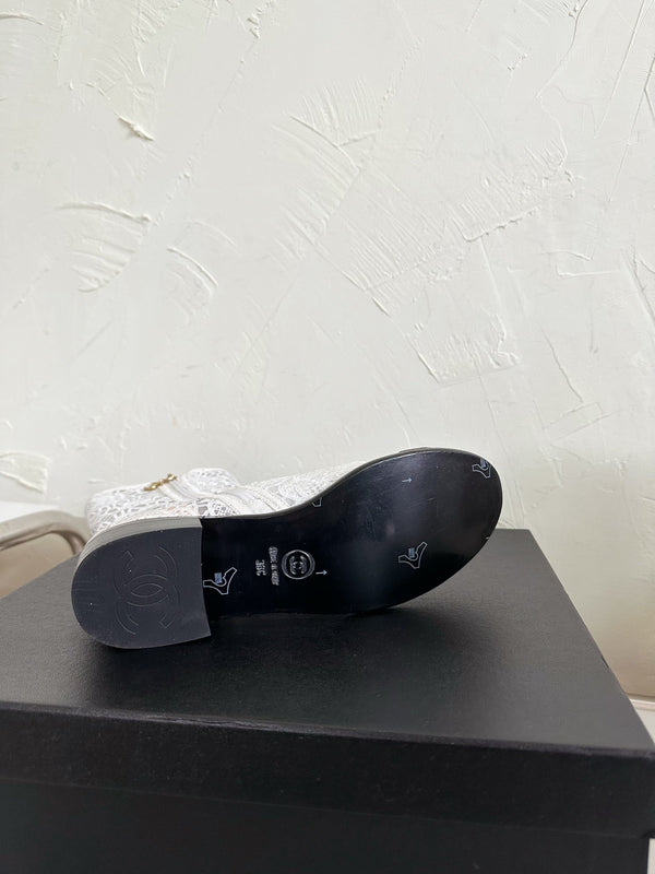 CC Boots Flower White Lace Mesh Black Grosgrain