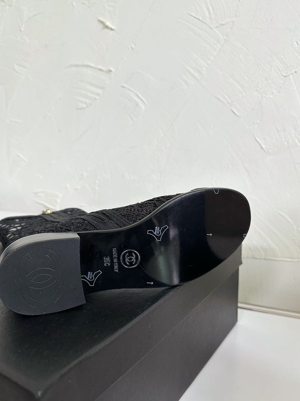 CC Boots Flower Black Lace Mesh Grosgrain