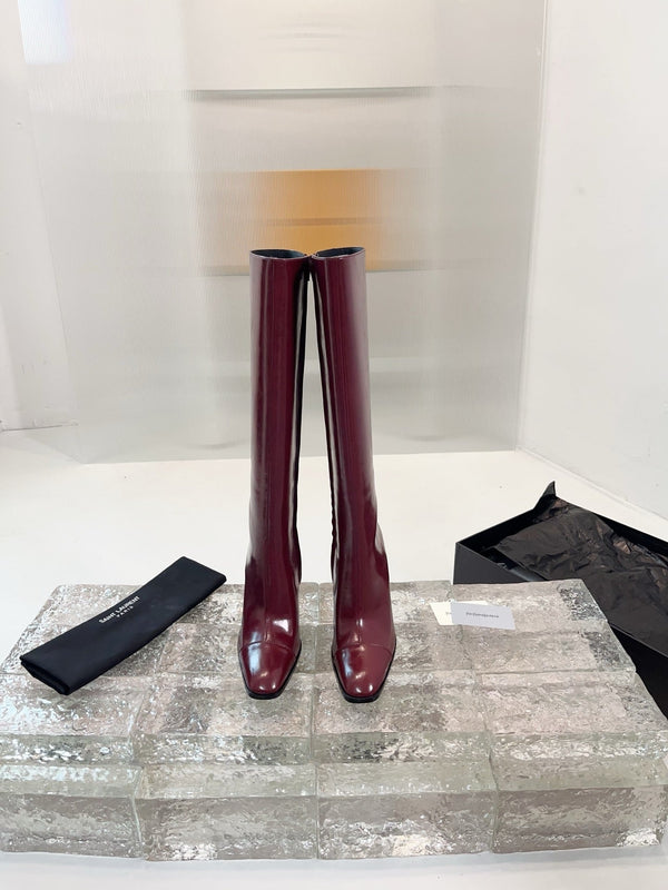 YSL 25 Long Boot Burgundy Cowhide 522269