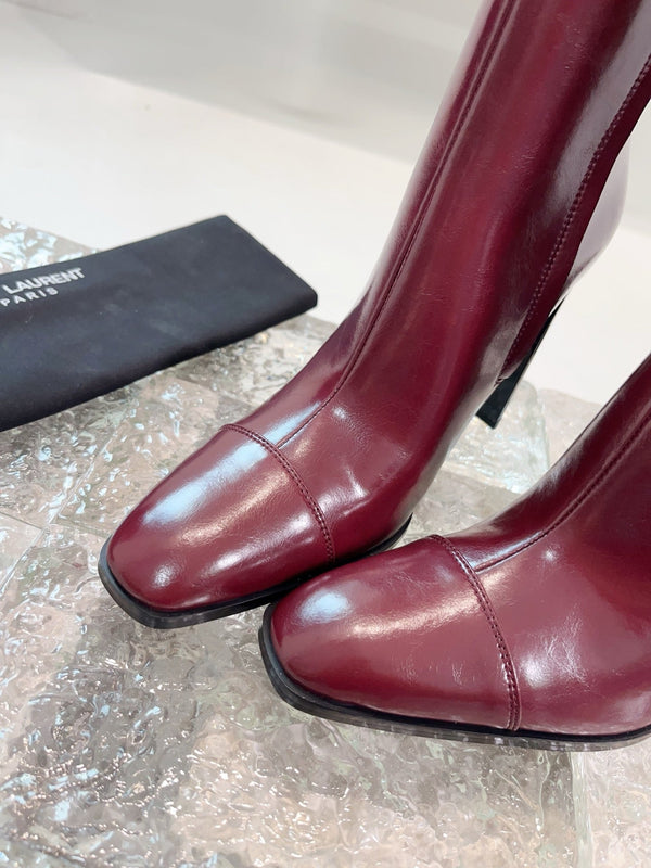 YSL 25 Long Boot Burgundy Cowhide 522269