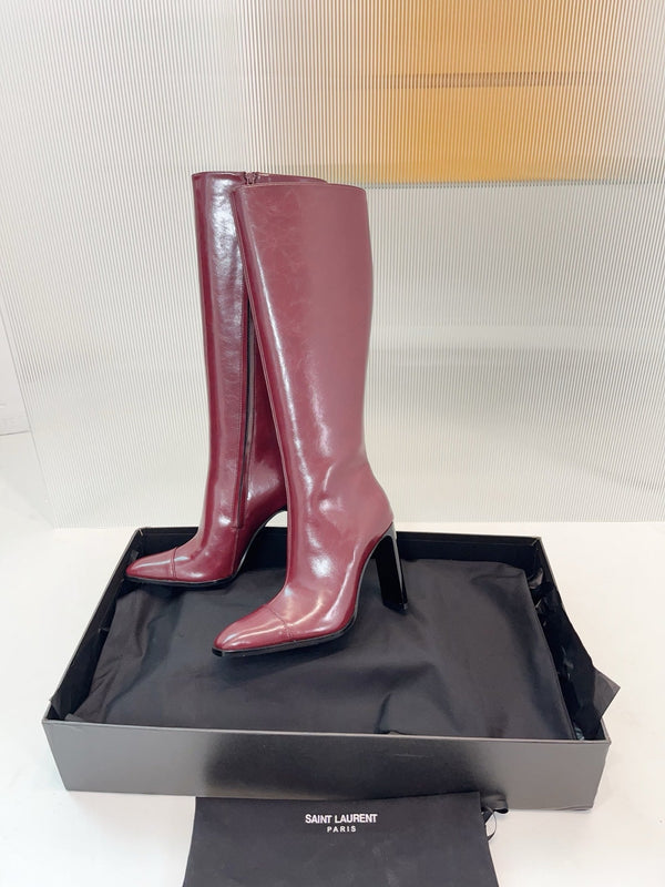 YSL 25 Long Boot Burgundy Cowhide 522269