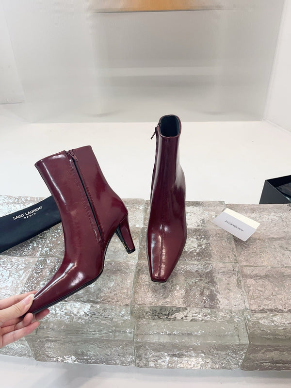 YSL 25 High-heeled Boot Burgundy Cowhide 522266
