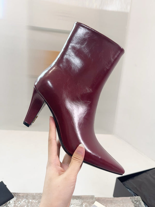 YSL 25 High-heeled Boot Burgundy Cowhide 522266