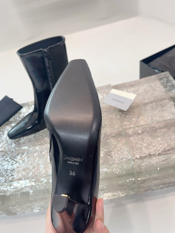 YSL 25 High-heeled Boot Black Cowhide 522267
