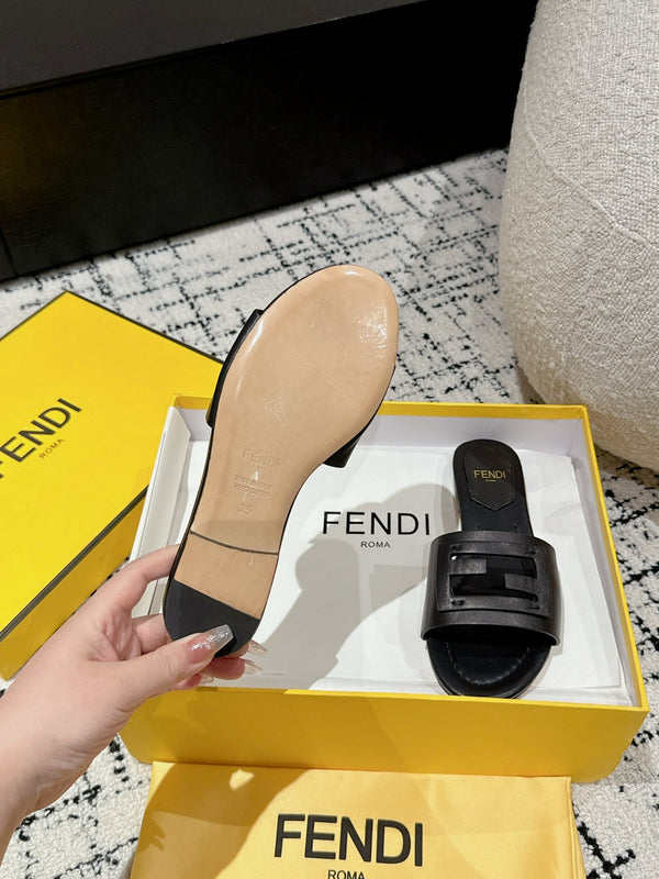 FF Baguette Black Leather Slide