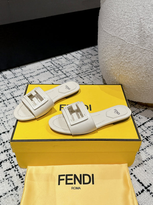 FF Baguette Ivory Leather Slide