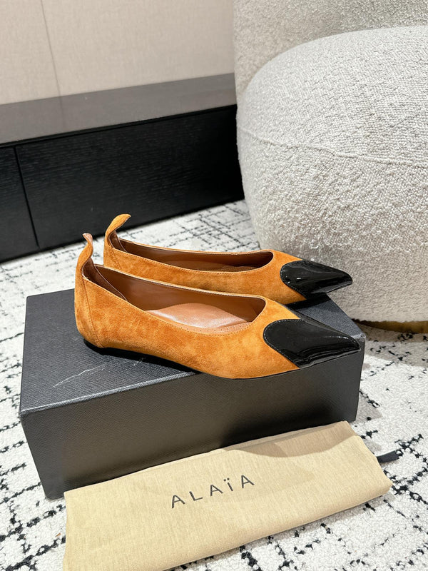 ALAIA PUMP 1 CM IN COPPER BROWN SUEDE MIX BLACK CALFSKIN