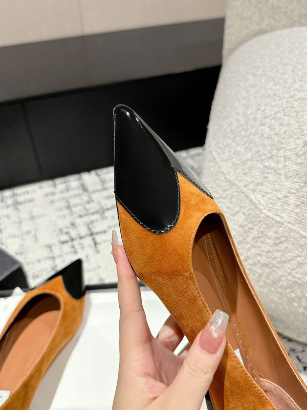 ALAIA PUMP 1 CM IN COPPER BROWN SUEDE MIX BLACK CALFSKIN