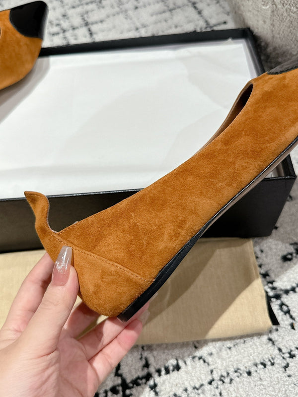 ALAIA PUMP 1 CM IN COPPER BROWN SUEDE MIX BLACK CALFSKIN