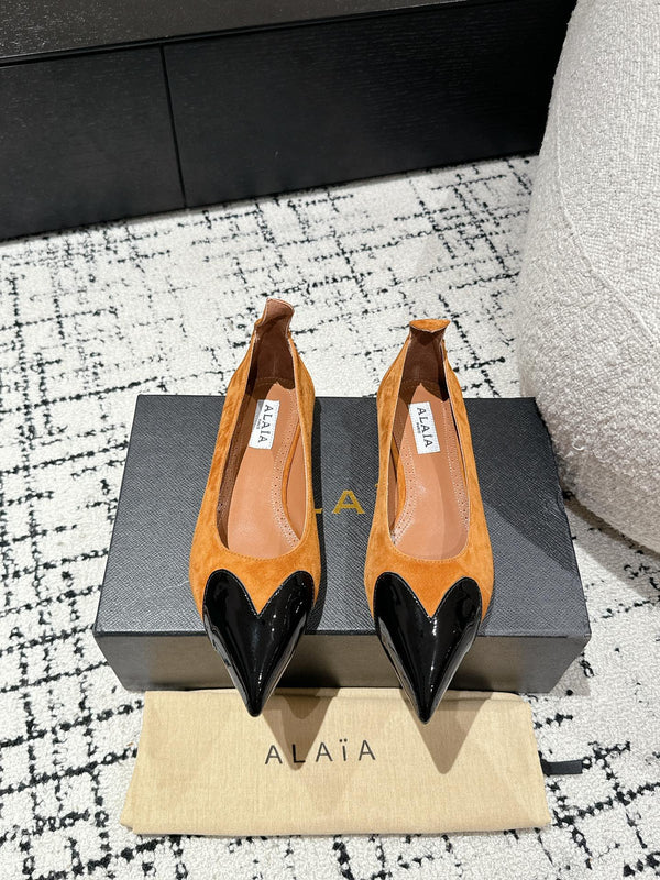 ALAIA PUMP 1 CM IN COPPER BROWN SUEDE MIX BLACK CALFSKIN