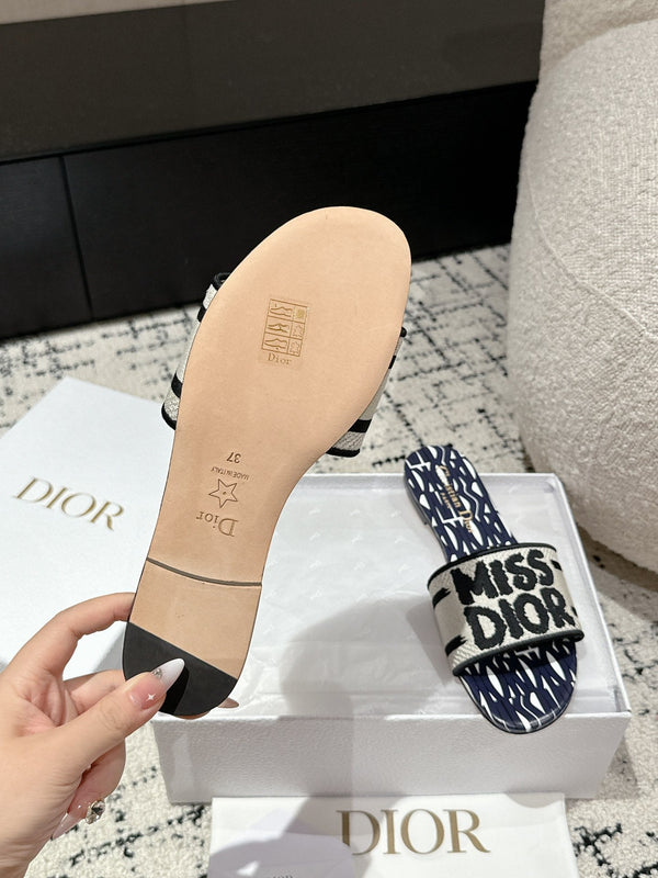 CD Dway Slide Deep Blue Mix White Black Embroidered Cotton