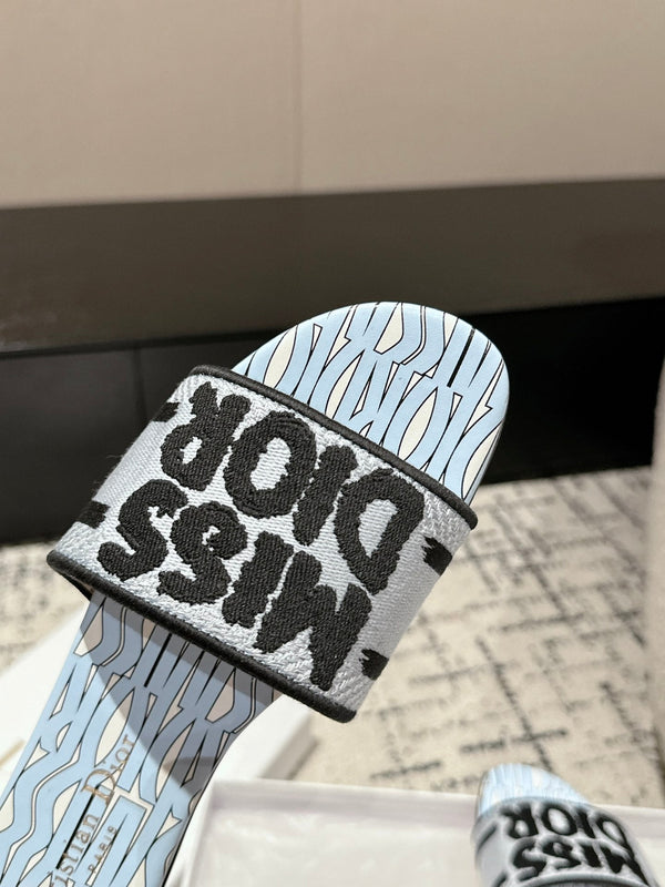 CD Dway Slide Blue Black Embroidered Cotton