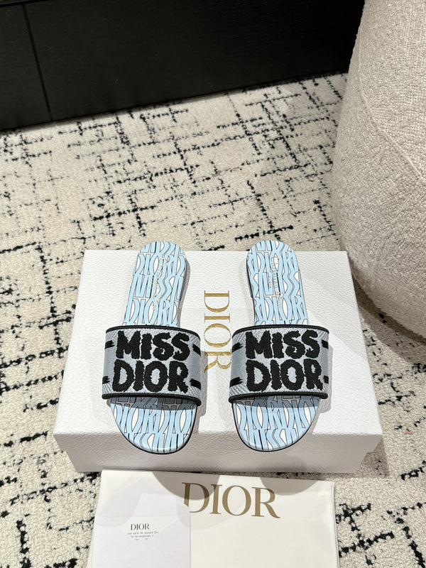 CD Dway Slide Blue Black Embroidered Cotton