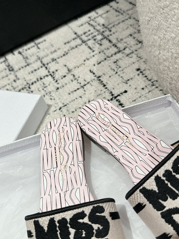 CD Dway Slide Pink Mix Black Embroidered Cotton