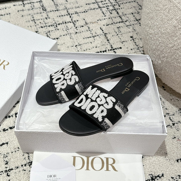 CD Dway Slide Black Mix White Embroidered Cotton