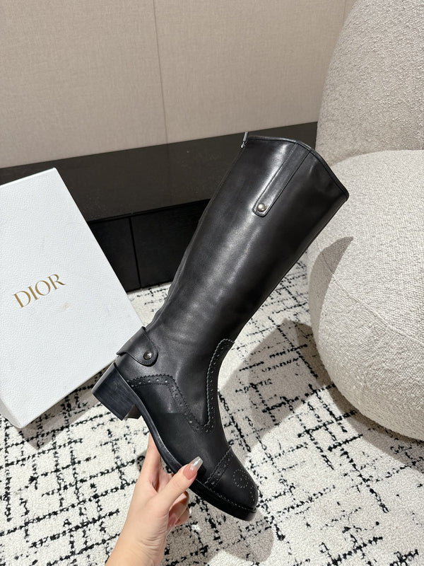 CD High Boots Black Classic Pattern Calfskin