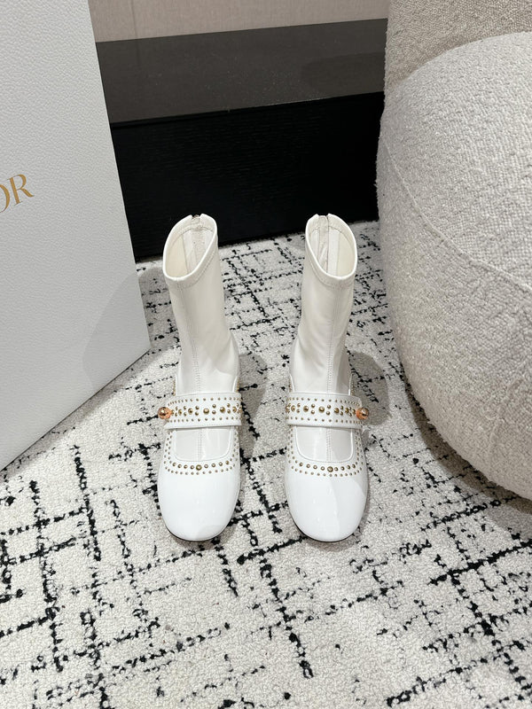 CD Belle-D Heeled Ankle Boot White Lambskin