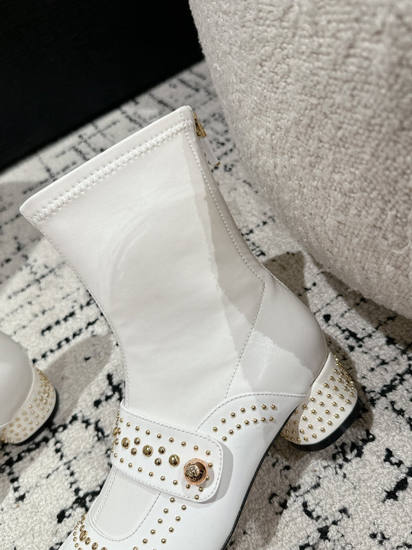 CD Belle-D Heeled Ankle Boot White Lambskin