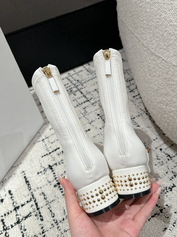 CD Belle-D Heeled Ankle Boot White Lambskin