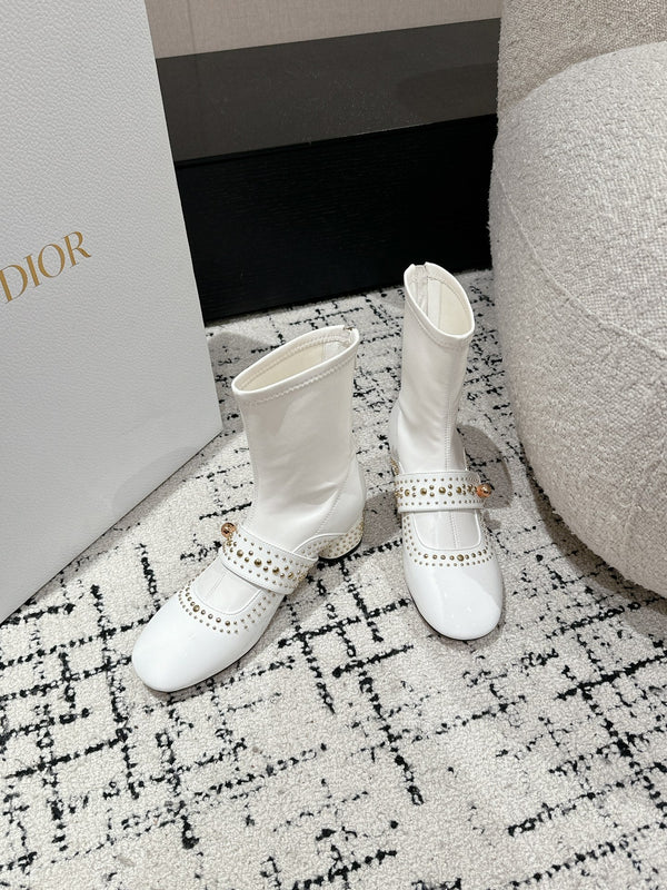 CD Belle-D Heeled Ankle Boot White Lambskin