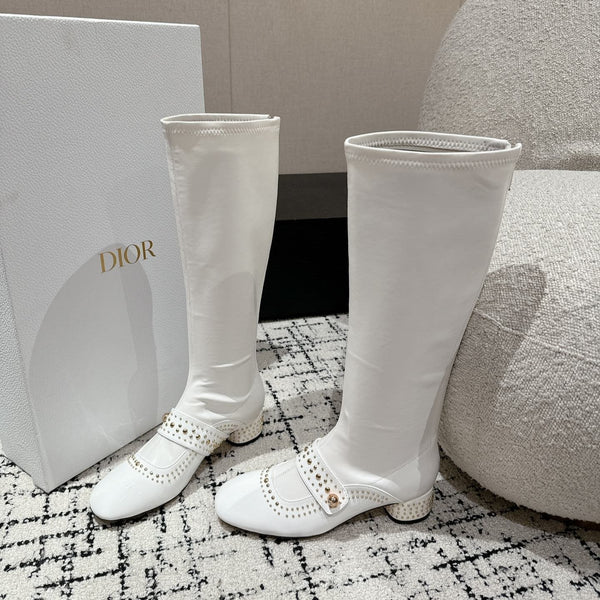 CD Belle-D Heeled Boot White Lambskin