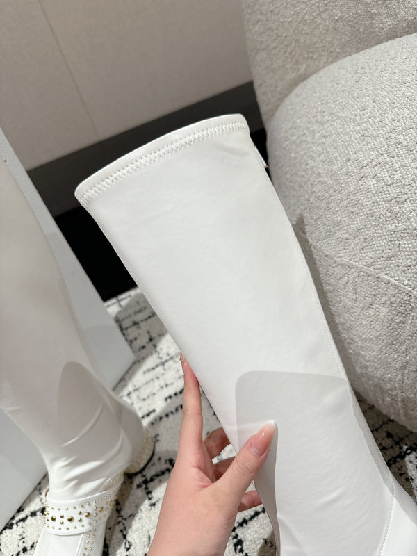 CD Belle-D Heeled Boot White Lambskin