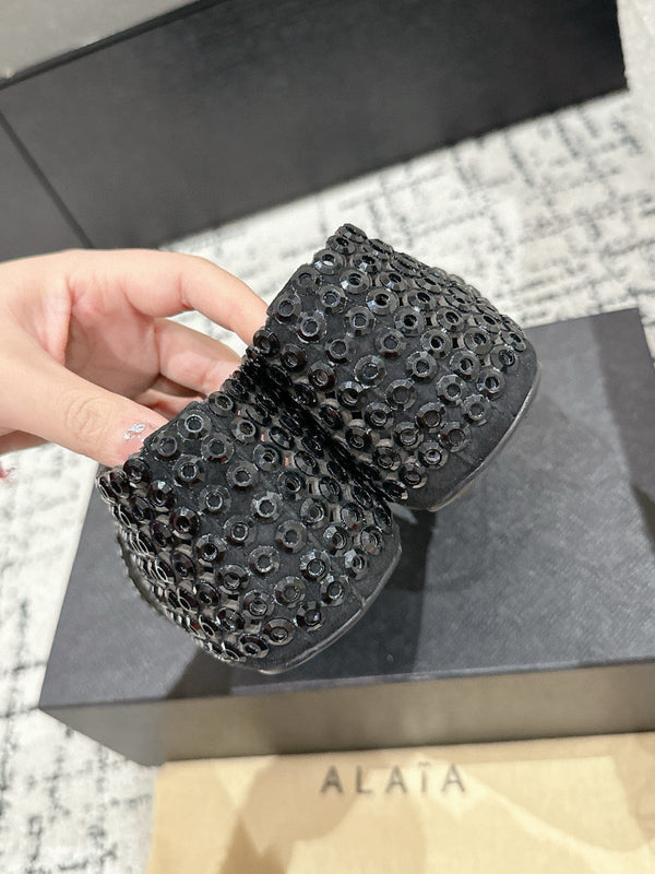 Alaia 25 Embellished Mary Jane Flats Black Suede 293178