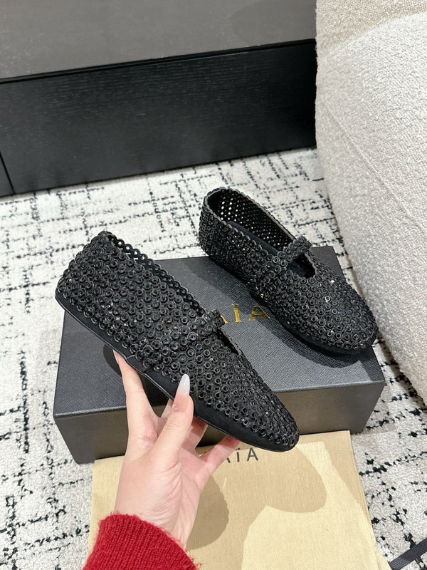 Alaia 25 Embellished Mary Jane Flats Black Suede 293178