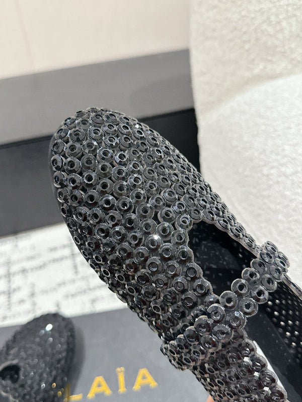 Alaia 25 Embellished Mary Jane Flats Black Suede 293178