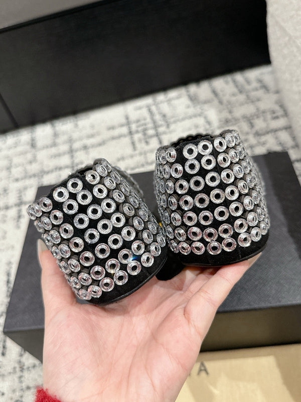 Alaia 25 Embellished Mary Jane Flats White Suede 293179