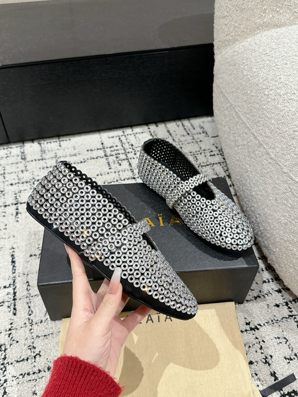 Alaia 25 Embellished Mary Jane Flats White Suede 293179