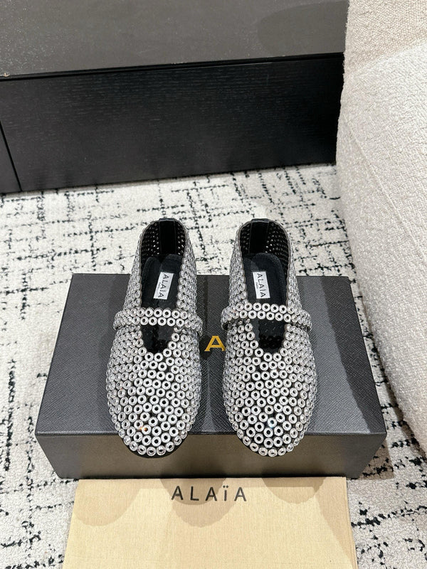 Alaia 25 Embellished Mary Jane Flats White Suede 293179