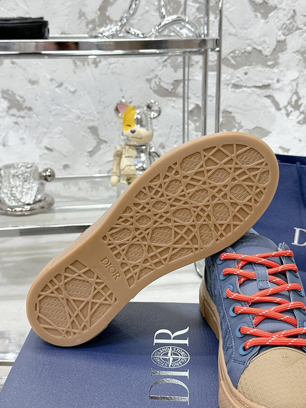 CD B33 Sneaker 40mm In King Blue Mix Brown Monogram Satin Embroidery Fabric 103992