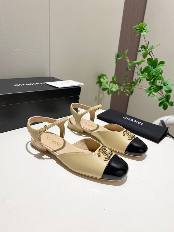 CC 25P Double-Buckle Mary Jane Sandals Black Beige Sheepskin 466990