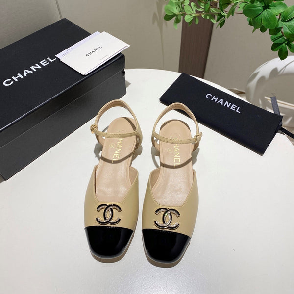 CC 25P Double-Buckle Mary Jane Sandals Black Beige Sheepskin 466990