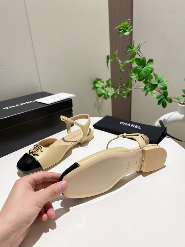 CC 25P Double-Buckle Mary Jane Sandals Black Beige Sheepskin 466990