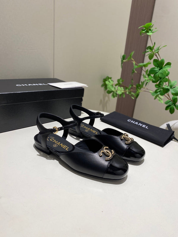 CC 25P Double-Buckle Mary Jane Sandals Black Sheepskin 466991