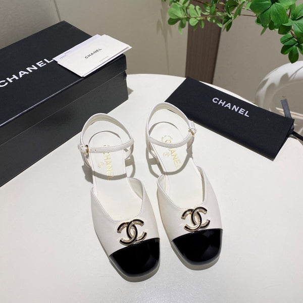 CC 25P Double-Buckle Mary Jane Sandals Black White Sheepskin 466992