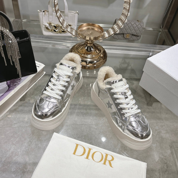 CD Dior Star Platform Sneaker In Glossy Silver Cowhide 996418