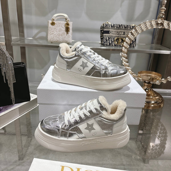 CD Dior Star Platform Sneaker In Glossy Silver Cowhide 996418