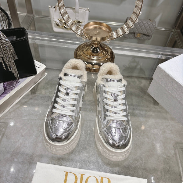 CD Dior Star Platform Sneaker In Glossy Silver Cowhide 996418