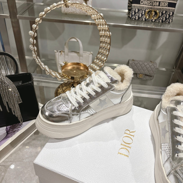CD Dior Star Platform Sneaker In Glossy Silver Cowhide 996418