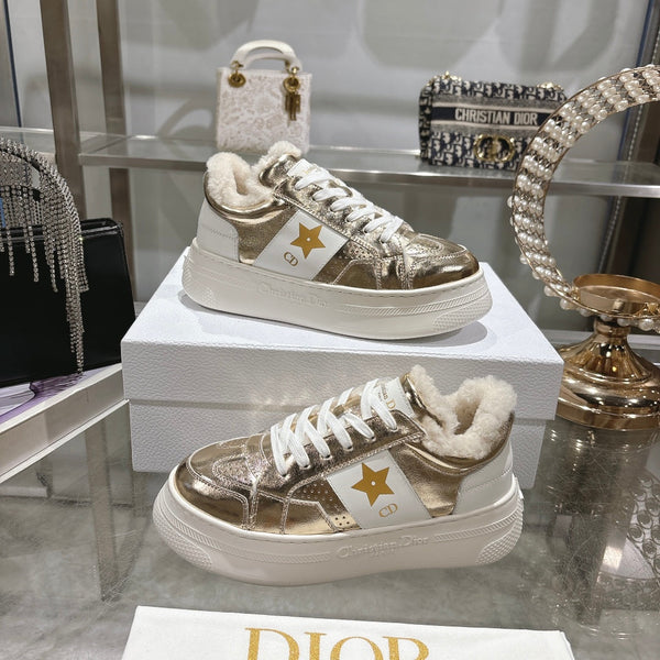 CD Dior Star Platform Sneaker In Glossy Gold Cowhide 996420