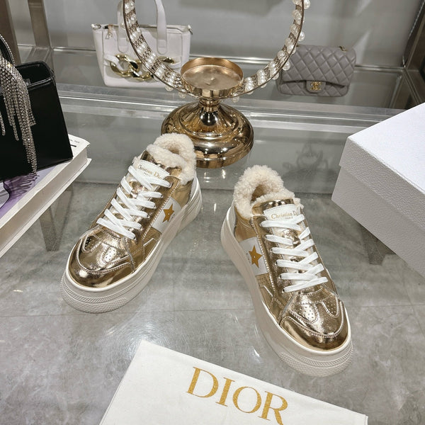 CD Dior Star Platform Sneaker In Glossy Gold Cowhide 996420