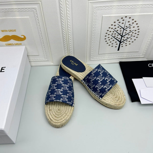 NEW FLAT FISHERMAN SLIPPERS NAVY BLUE COTTON CANVAS