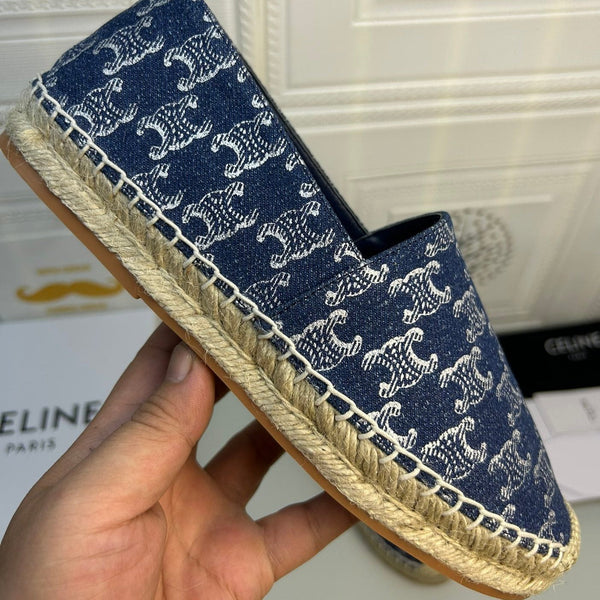 NEW FLAT FISHERMAN SHOES NAVY BLUE COTTON CANVAS