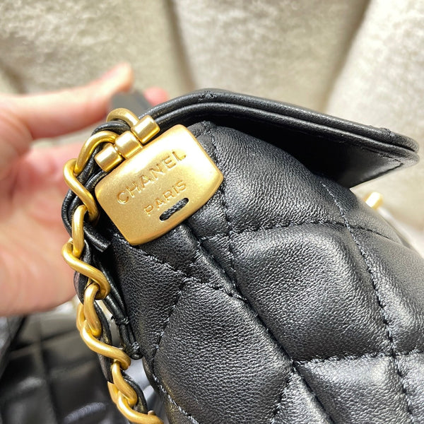 CC 25P Mini Flap Bag 20cm Top Handle Black Calfskin Gold Hardware